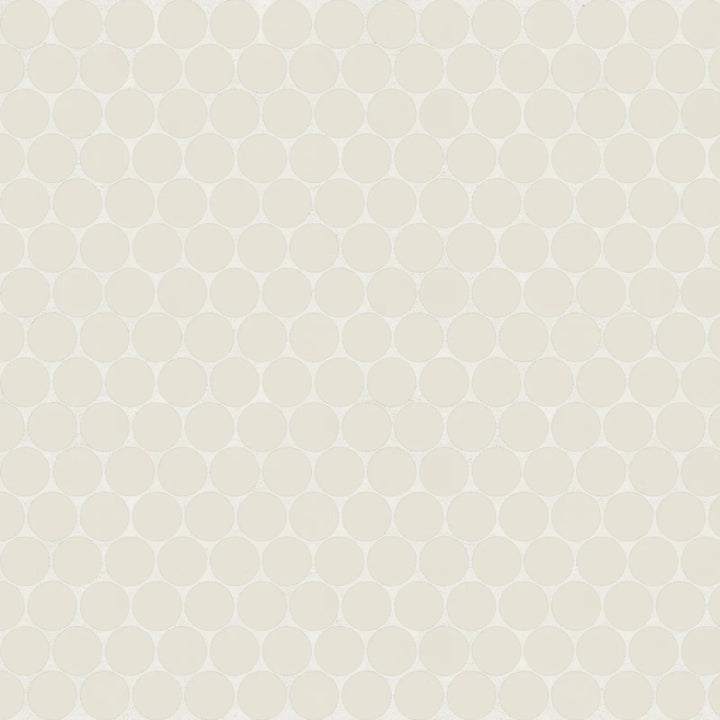 Overhead shot of Marin Sand Dollar 3/4" Penny Round Matte Glazed Porcelain Mosaic, evoking the warm hues of sun-bleached sand dollars with a natural matte glaze.