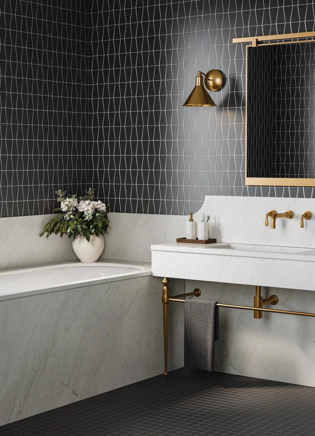 Marin Black Sea 2" square matte glazed porcelain offers a bold contrast, creating a sophisticated yet grounding element in any setting.