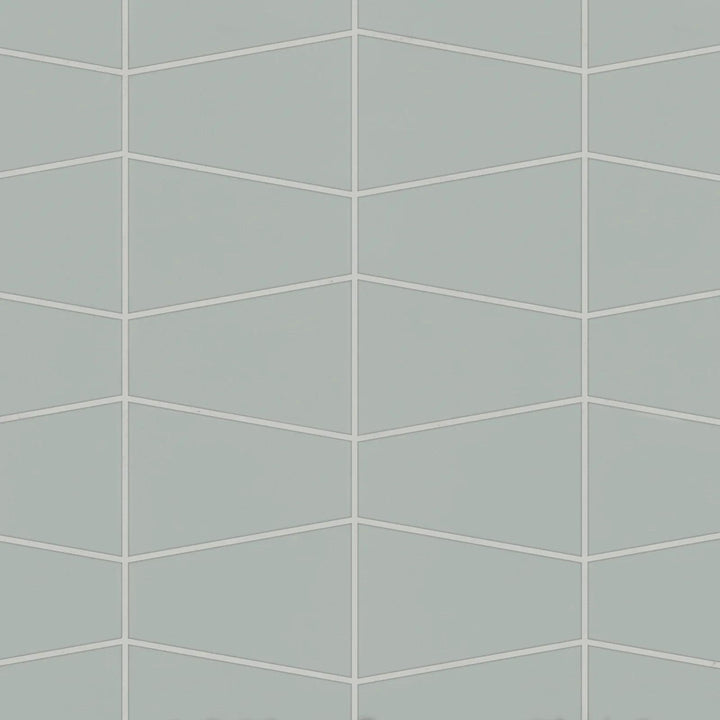 Overhead shot of Marin Aloe Green Trapezoid Matte Glazed Porcelain Mosaic, featuring an eye-catching trapezoid pattern in a fresh green shade with a matte surface.