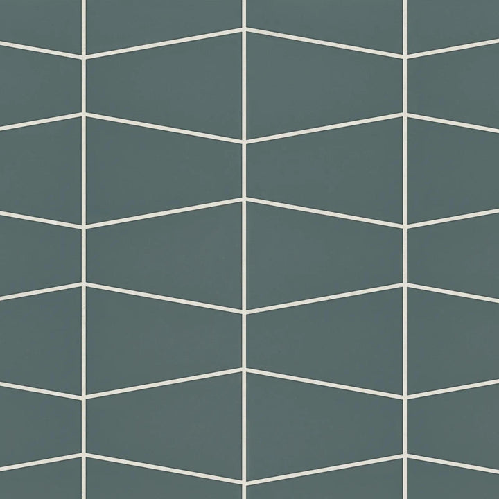 Flat lay of Marin Ocean Teal Trapezoid Matte Glazed Porcelain Mosaic, featuring vibrant teal hues with a unique geometric trapezoid pattern and a refined matte finish.