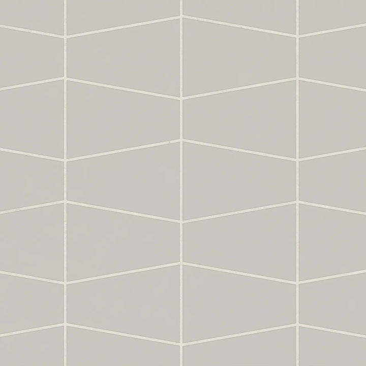 Top-down view of Marin Pebble Gray Trapezoid Matte Glazed Porcelain Mosaic, capturing soft neutral gray shades in a geometric trapezoid format with a modern matte glaze.