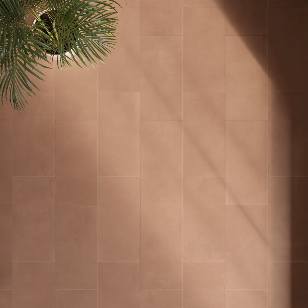 Sahara Cotto Matte Porcelain featured in a styled setting, highlighting its warm earthy tone and natural modern appeal.