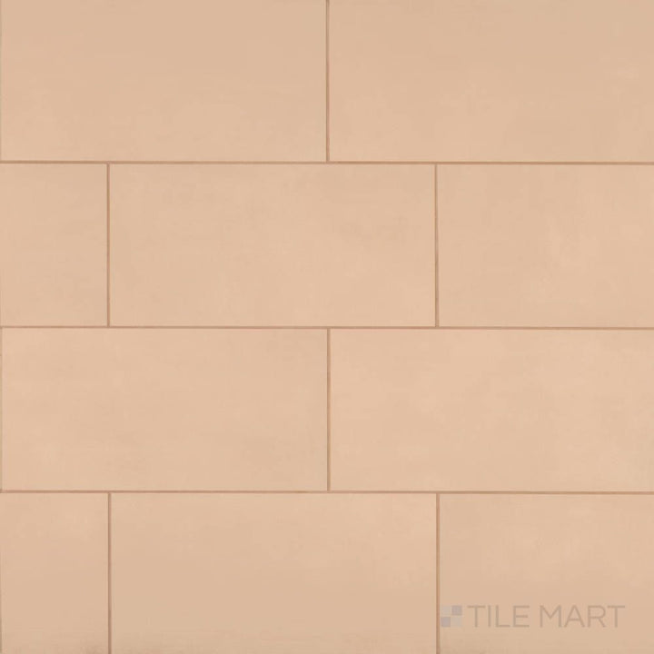 Overview of Sahara Rose 12x24 matte porcelain tile, featuring a warm, blush-toned stone design with a contemporary matte surface.