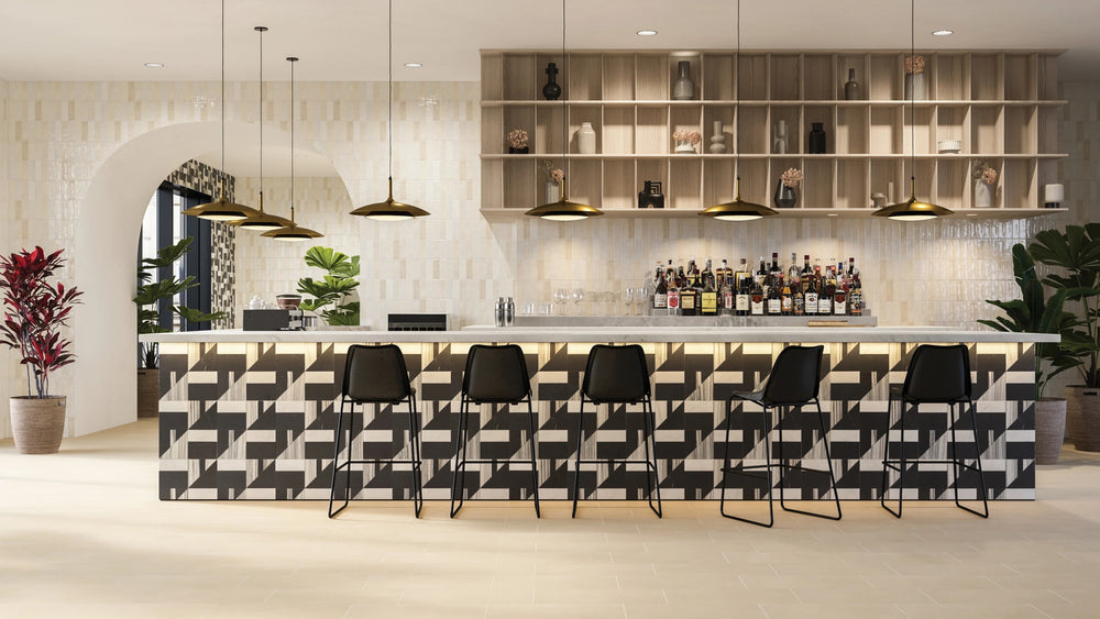 Sahara Ecru Matte Porcelain featured in a contemporary setting, showcasing its soft beige tone and natural refined texture.