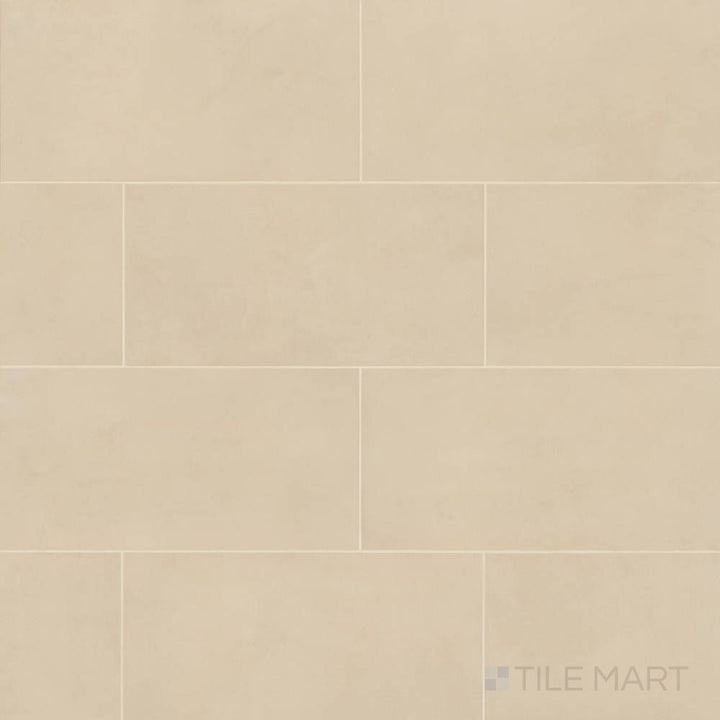 Sahara Ecru 12x24 matte porcelain tile shown in full layout, offering a neutral beige tone with subtle stone patterning.