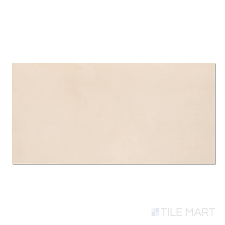 Overhead view of Sahara White 12x24 matte porcelain tile, offering a clean, bright finish with a smooth stone-like appearance.