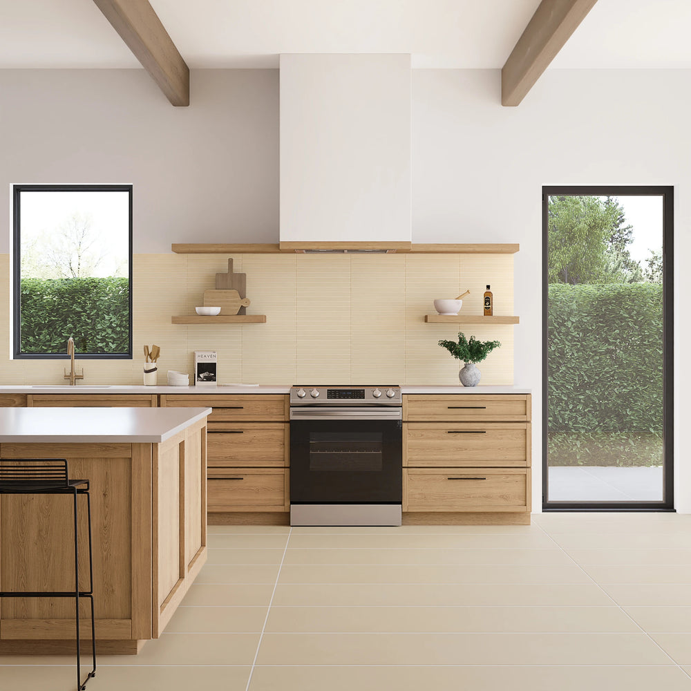 Sahara Ecru Matte Porcelain shown in a designed environment, revealing subtle warmth and a timeless, elegant aesthetic.