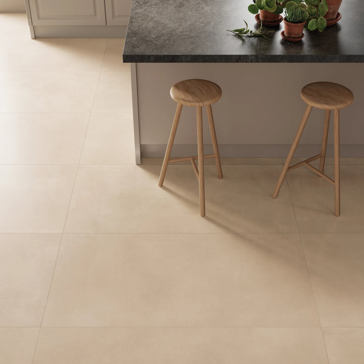 Sahara White Matte Porcelain captured in a modern roomscene, reflecting purity and understated luxury with a matte finish.