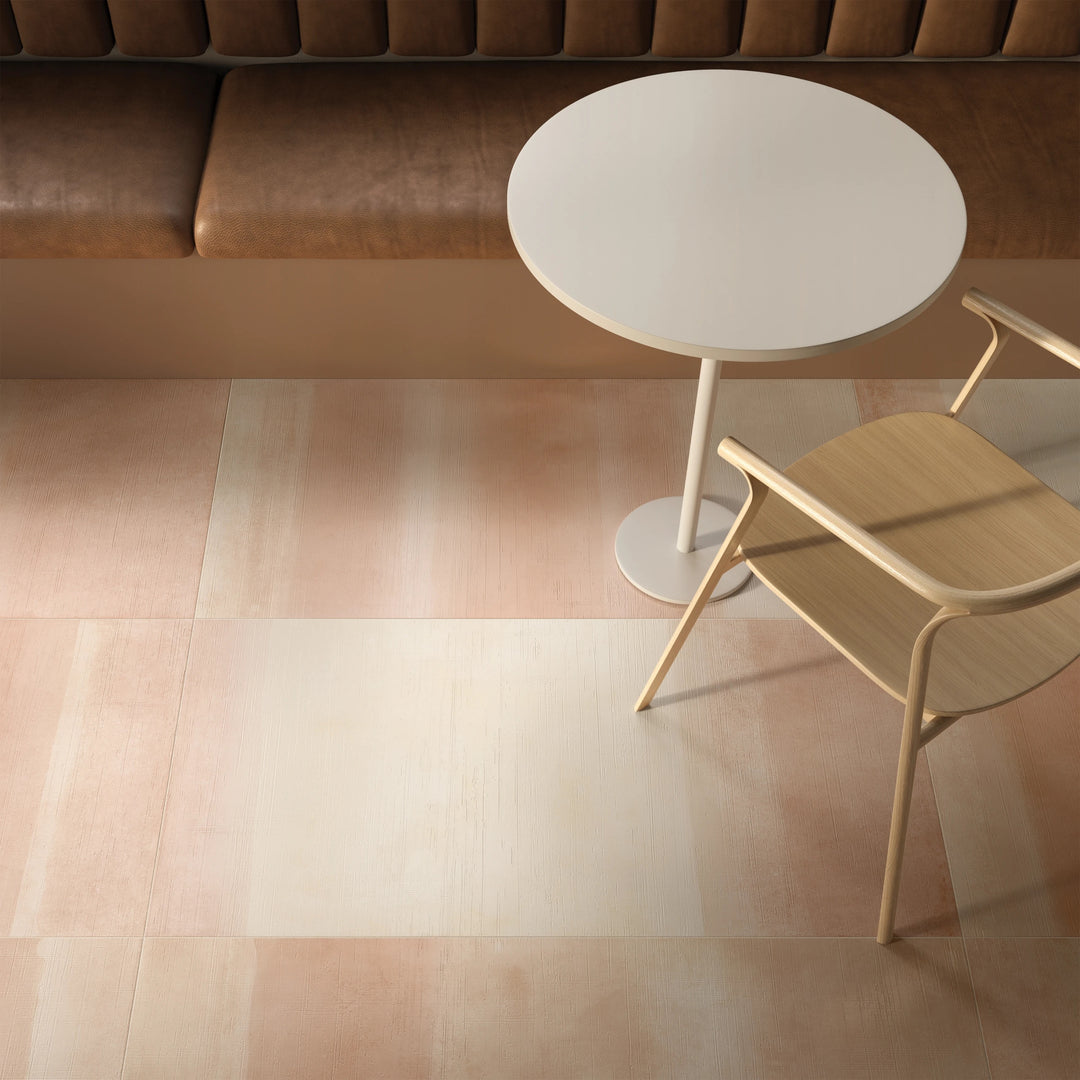Sahara Warm 24x48 deco matte porcelain tile showcased with decorative texture and warm tonal variation.
