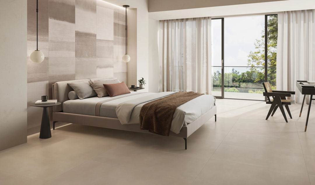 Refined with cool undertones, Sahara Cold 24x48 deco matte porcelain tile adds visual calm to decorative surfaces.