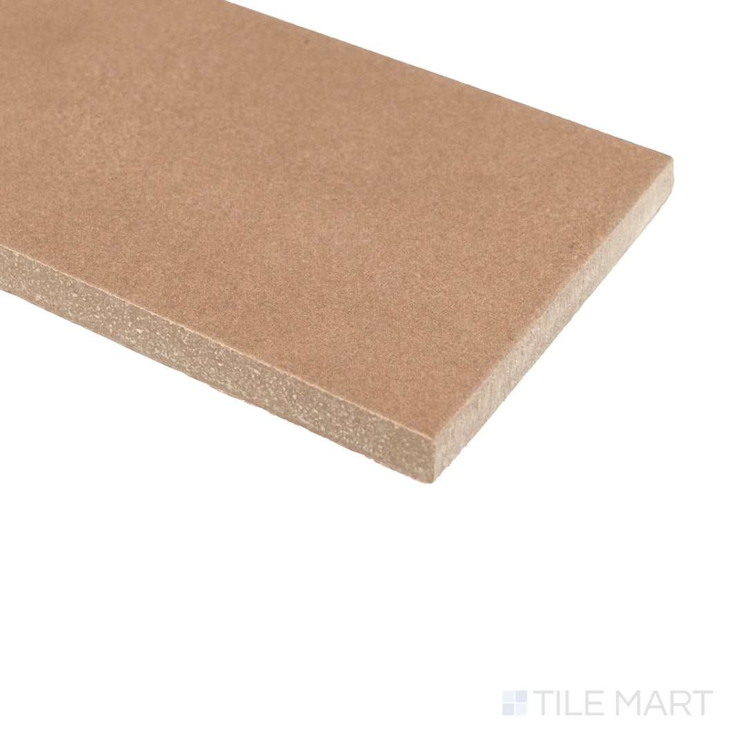 Corner detail of Sahara Cotto matte porcelain tile highlighting its warm earthy tone and soft finish.