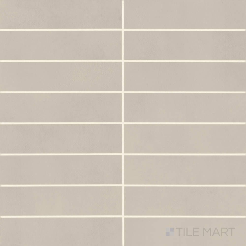 Sahara Grey 3x12 matte porcelain tile displayed in a linear shot, highlighting its neutral stone appearance in a modern matte finish.