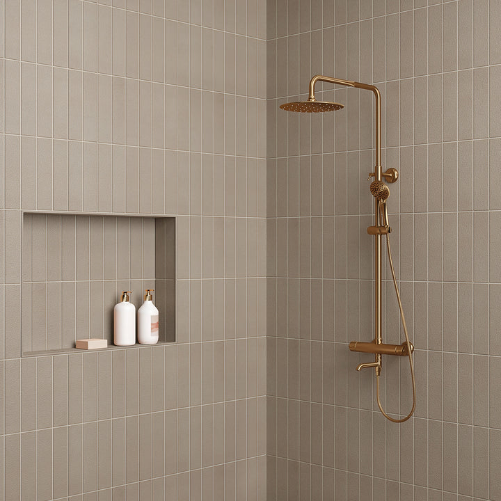 Sahara Taupe Matte Porcelain styled in a contemporary scene, highlighting its warm neutral balance and organic texture.