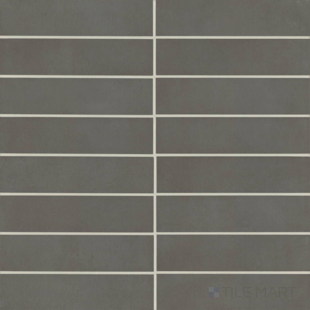 Sahara Dark 3x12 matte porcelain tile shown in narrow format, capturing rich dark tones and a soft matte stone finish.