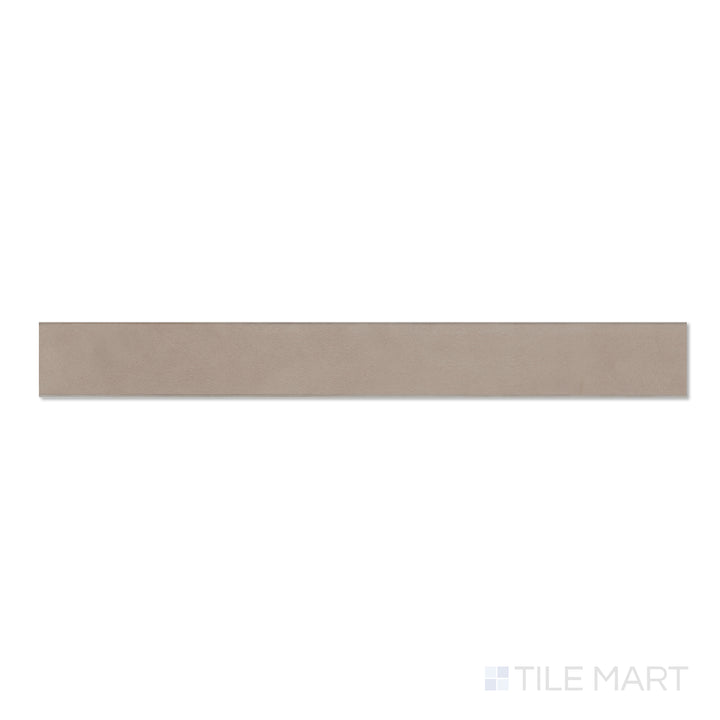 Overhead image of Sahara Taupe 3x24 matte porcelain bullnose, displaying warm taupe coloring and rounded bullnose profile.