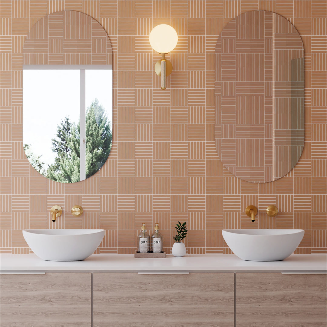 Sahara Cotto Crosshatch Matte Mosaic featured in a contemporary space, highlighting earthy tones and handcrafted character.