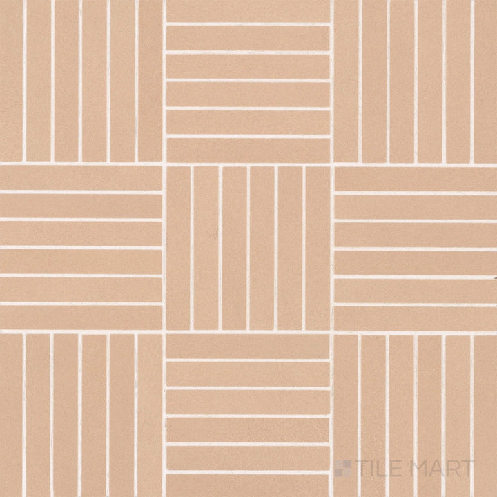 Sahara Rose crosshatch matte porcelain mosaic with subtle texture and warm blush tones