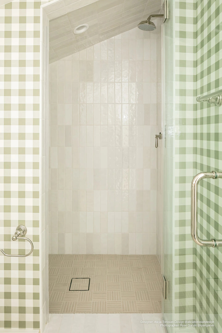 Sahara Ecru 5/8x4 crosshatch matte porcelain mosaic with subtle neutral tones and elegant surface texture.