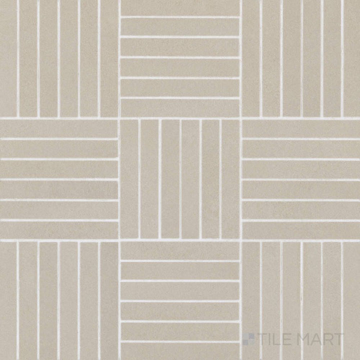 Full view of Sahara Grey 5/8x4 crosshatch matte porcelain mosaic tile showcasing cool stone hues in a fine, grid-like arrangement.