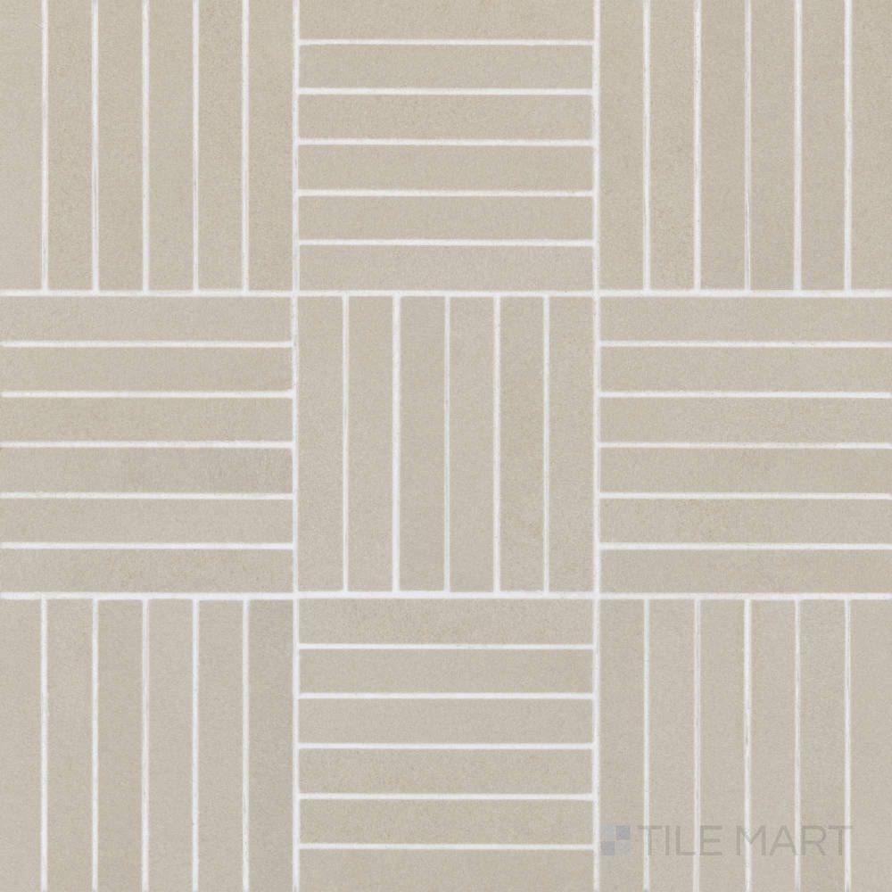 Full view of Sahara Grey 5/8x4 crosshatch matte porcelain mosaic tile showcasing cool stone hues in a fine, grid-like arrangement.