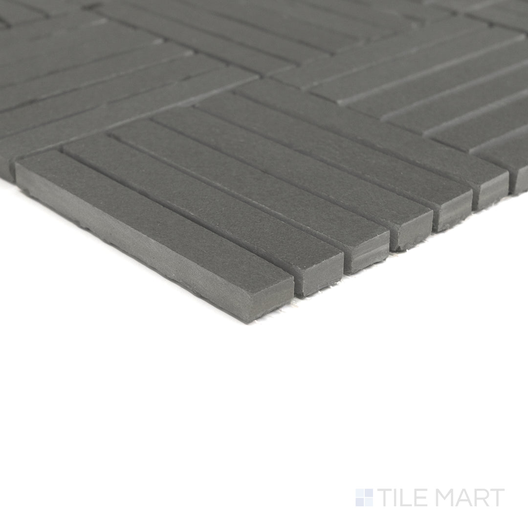 Close-up of Sahara Dark crosshatch matte porcelain mosaic emphasizing its deep tone and intricate crosshatch design.