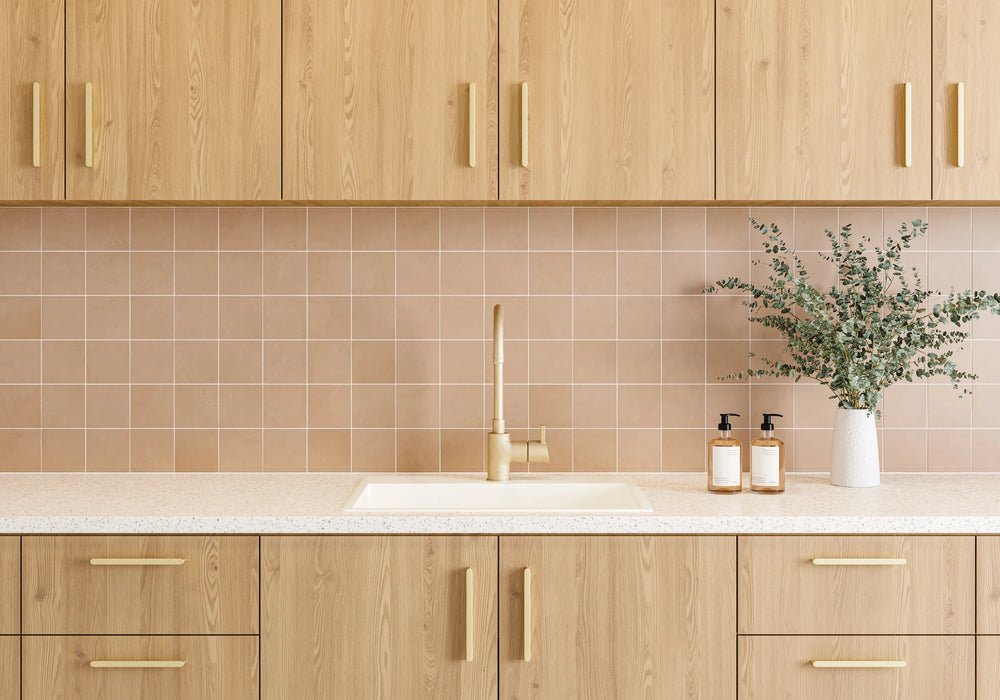 Sahara Cotto Square Matte Mosaic displayed in a warm modern interior, highlighting its earthy hue and soft matte texture.