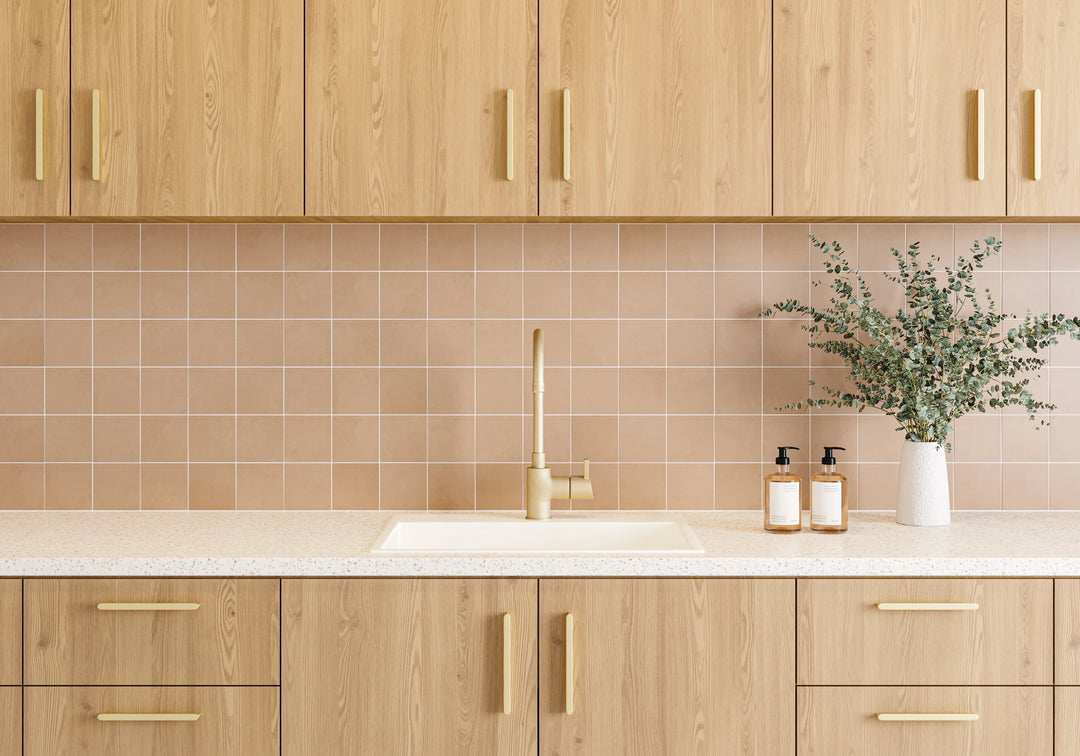 Sahara Cotto Square Matte Mosaic displayed in a warm modern interior, highlighting its earthy hue and soft matte texture.
