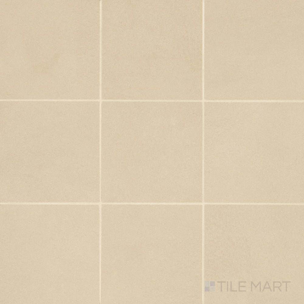 Overview shot of Sahara Ecru 4" square matte porcelain mosaic tile, offering soft beige hues in a clean, symmetrical mosaic layout.