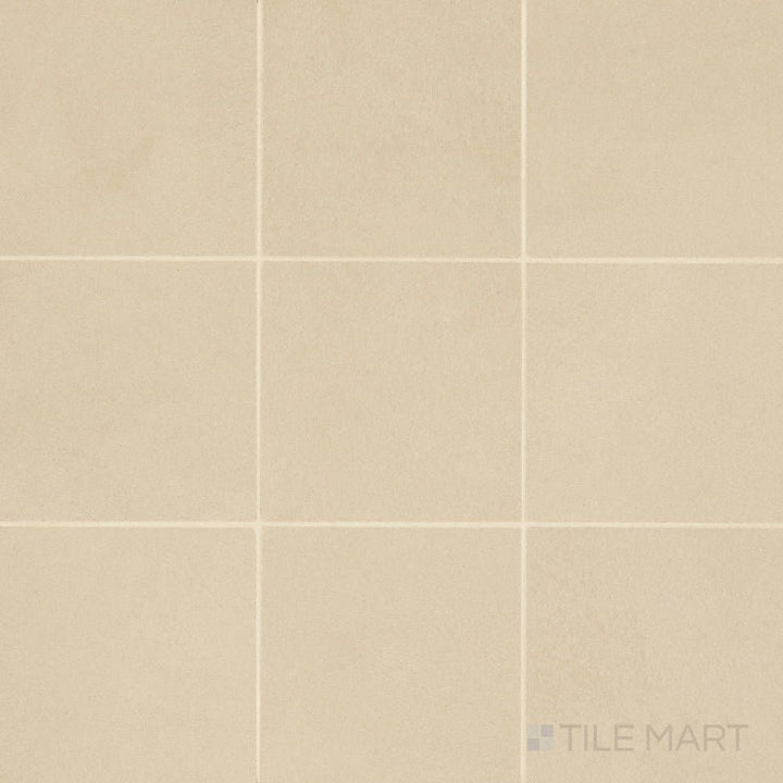 Overview shot of Sahara Ecru 4" square matte porcelain mosaic tile, offering soft beige hues in a clean, symmetrical mosaic layout.