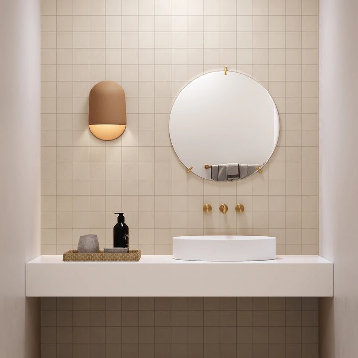 Sahara White 4" square matte porcelain mosaic brings crisp, clean style to decorative tile layouts.