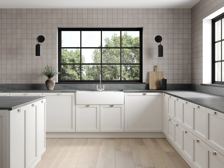 Sahara Grey 4" square matte porcelain mosaic tile with cool grey tones and a soft matte finish.