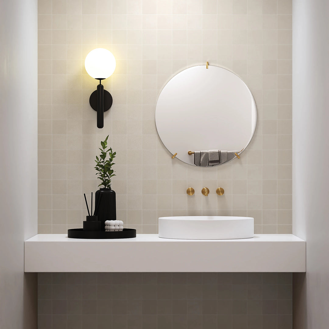 Subtle yet structured, Sahara Grey 4" square matte porcelain mosaic highlights clean geometry in a neutral palette.