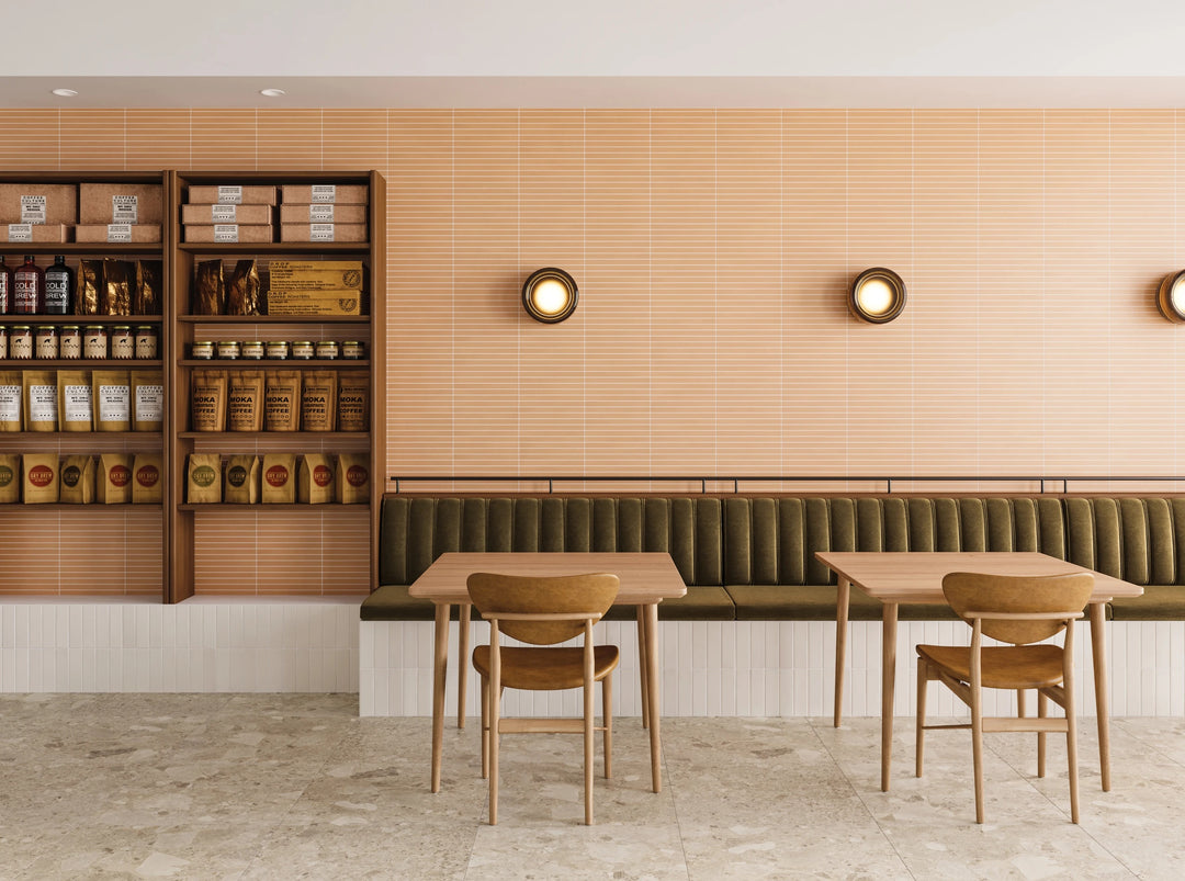 Sahara Cotto Matte Mosaic displayed in a real-life setting, highlighting warm earthy hues and natural surface movement.