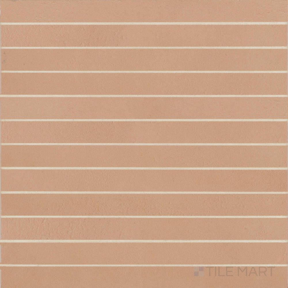 Sahara Cotto 1x12 matte porcelain mosaic tile displayed in a slim vertical arrangement, offering rustic terracotta warmth in a sleek design.