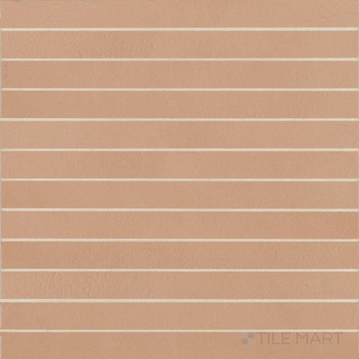 Sahara Cotto 1x12 matte porcelain mosaic tile displayed in a slim vertical arrangement, offering rustic terracotta warmth in a sleek design.