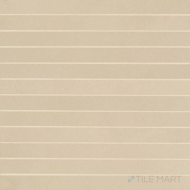 Sahara Ecru 1x12 matte porcelain mosaic tile shown in a horizontal layout, featuring subtle beige tones with natural stone texture.