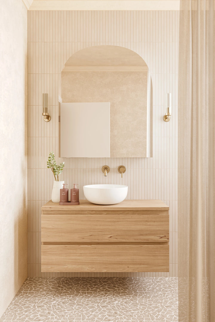 Sahara White 1x12 matte porcelain mosaic displayed in a minimalist setting with a sleek white finish.