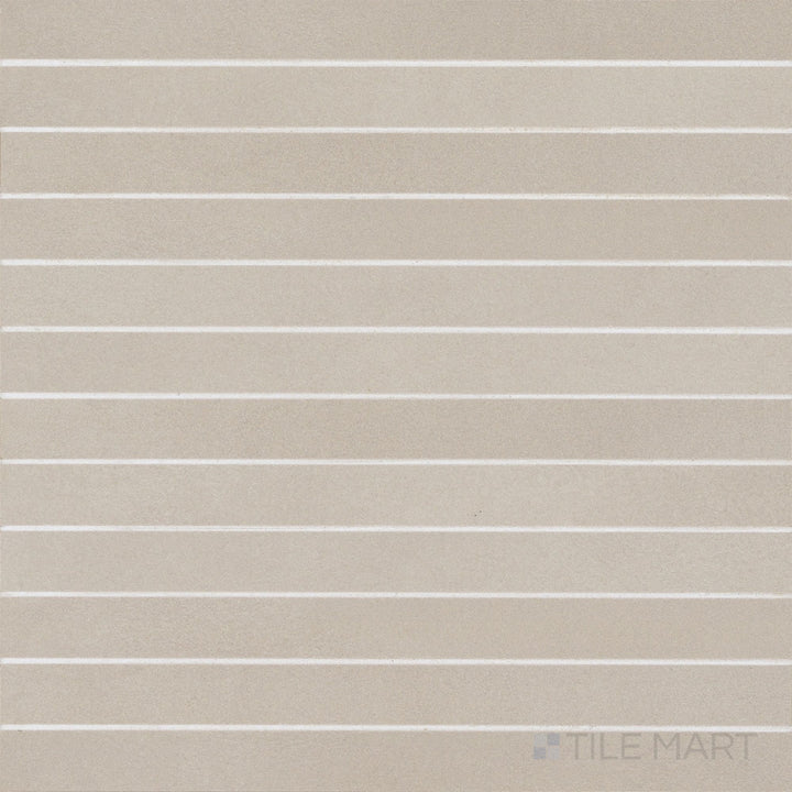 Sahara Grey stacked matte porcelain mosaic with linear design and soft concrete-inspired tones