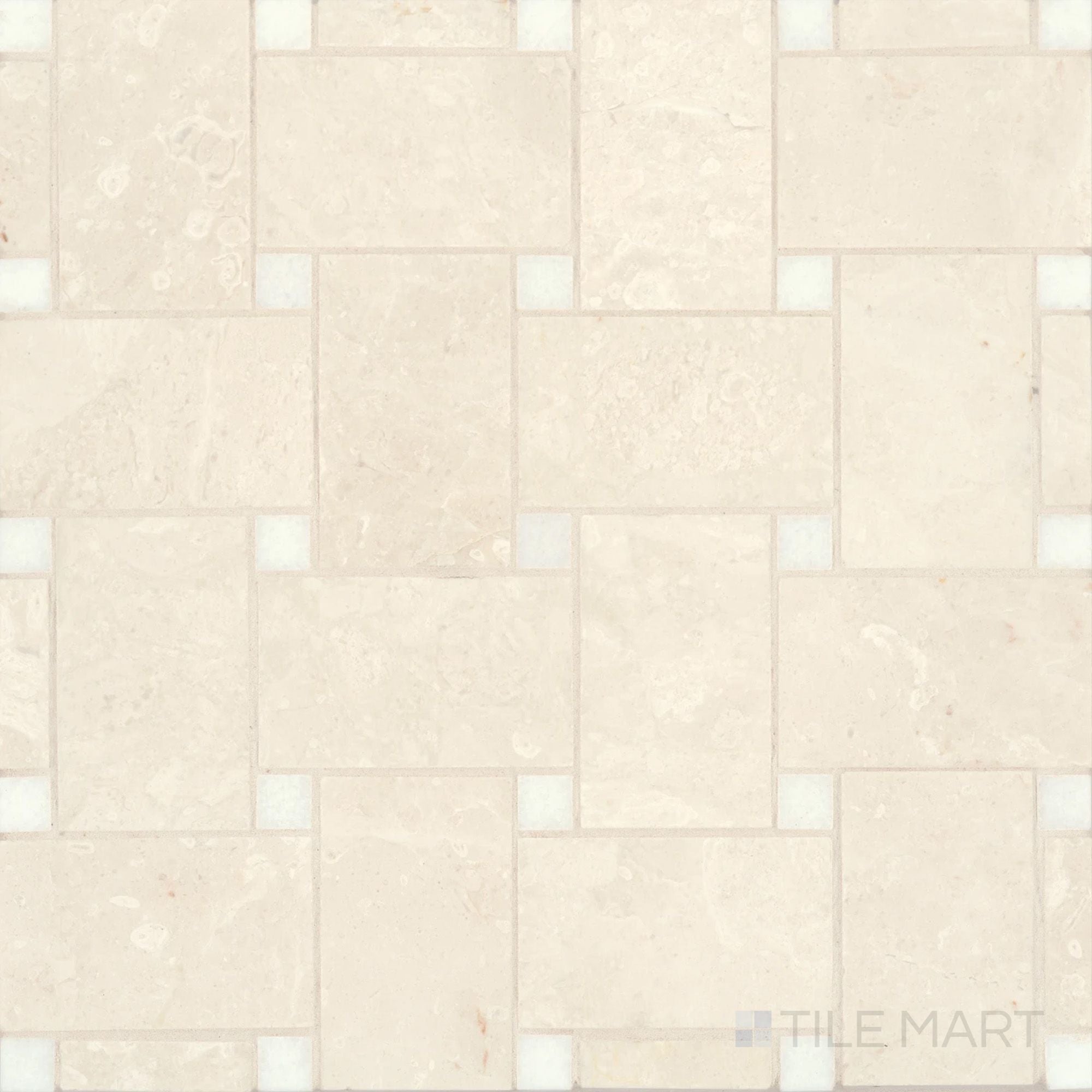 Jumbo Basketweave Beige Marble W/ Thassos Dot Honed Mosaic | Tilemart
