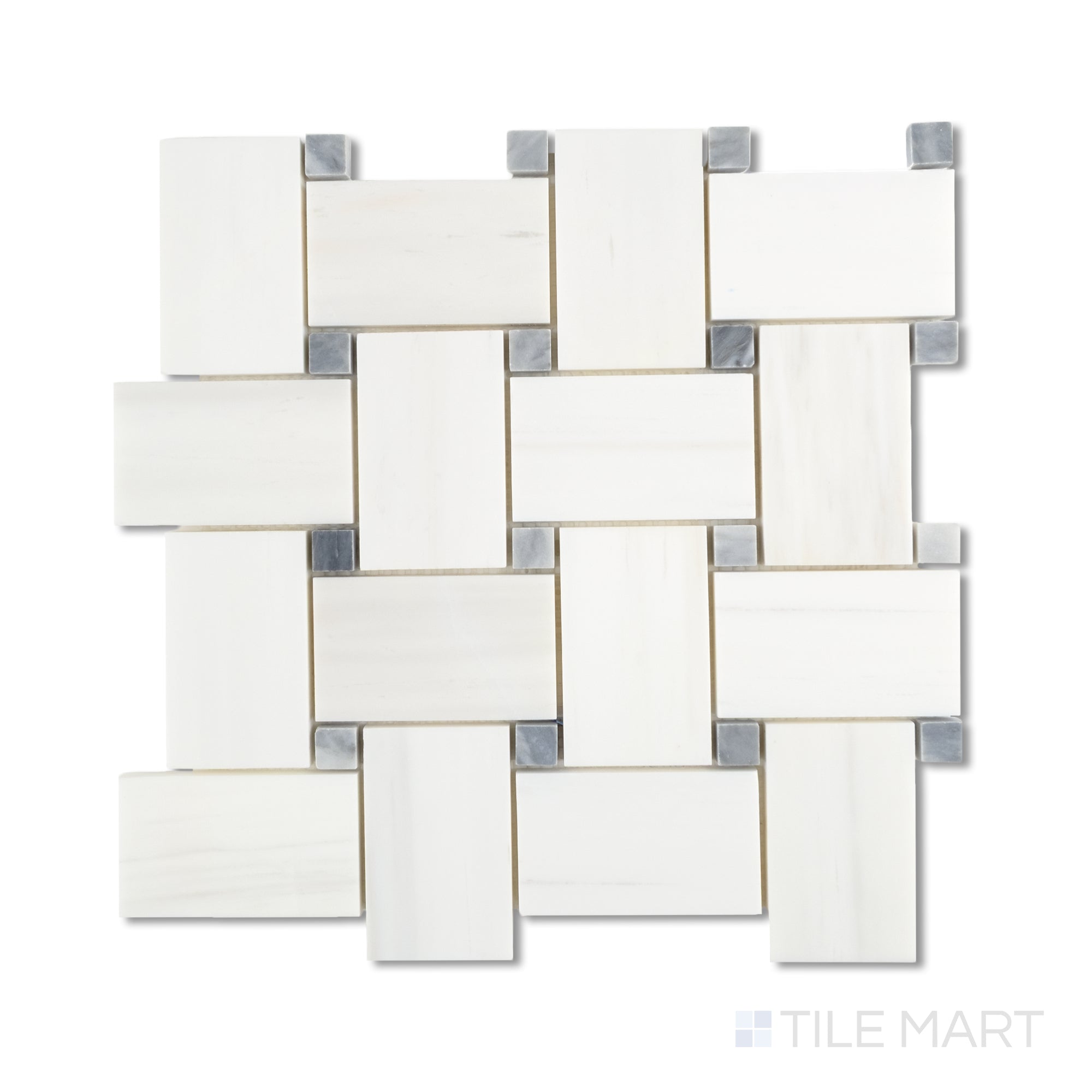 Jumbo Basketweave Dolomite W/ Bardiglio Dot Honed Marble Mosaic
