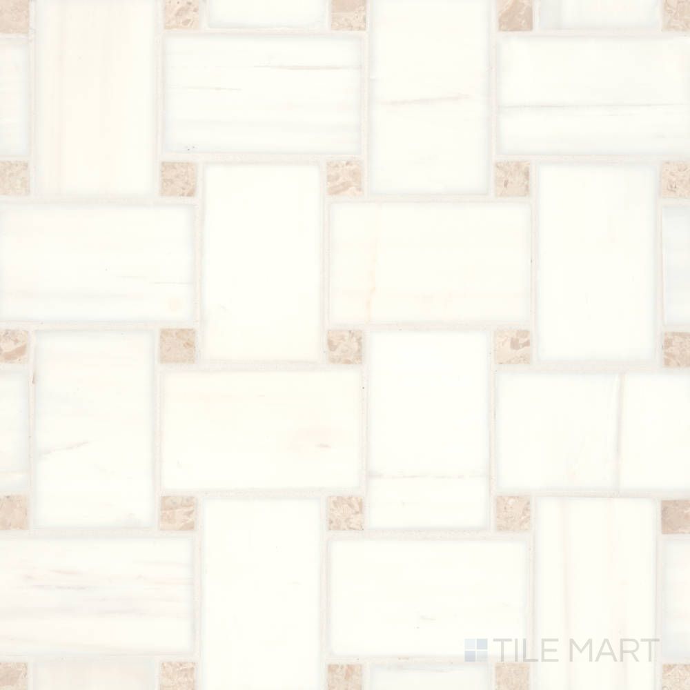 Jumbo Basketweave Dolomite with White Sand honed marble mosaic tile shown in overview, showcasing subtle contrast in an elegant woven layout.