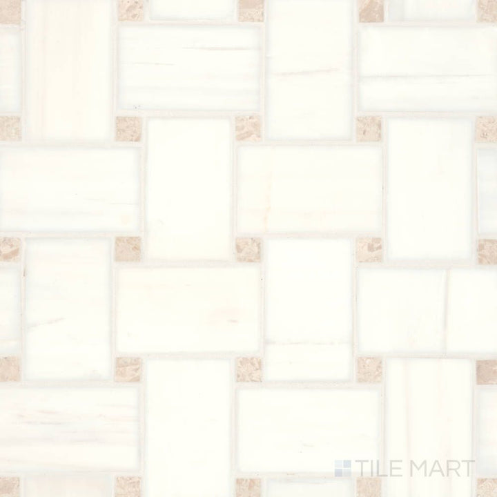 Jumbo Basketweave Dolomite with White Sand honed marble mosaic tile shown in overview, showcasing subtle contrast in an elegant woven layout.