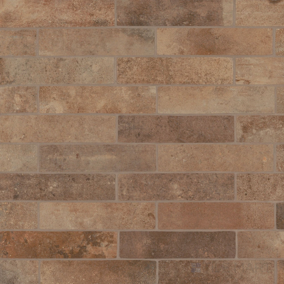 Montana Bitterroot 2.5x10 matte porcelain tile showcasing warm earthy color and subtle texture