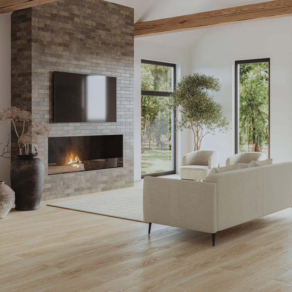 Montana Rock Creek 2.5x10 matte porcelain tile featured in a modern setting with grounded natural hues