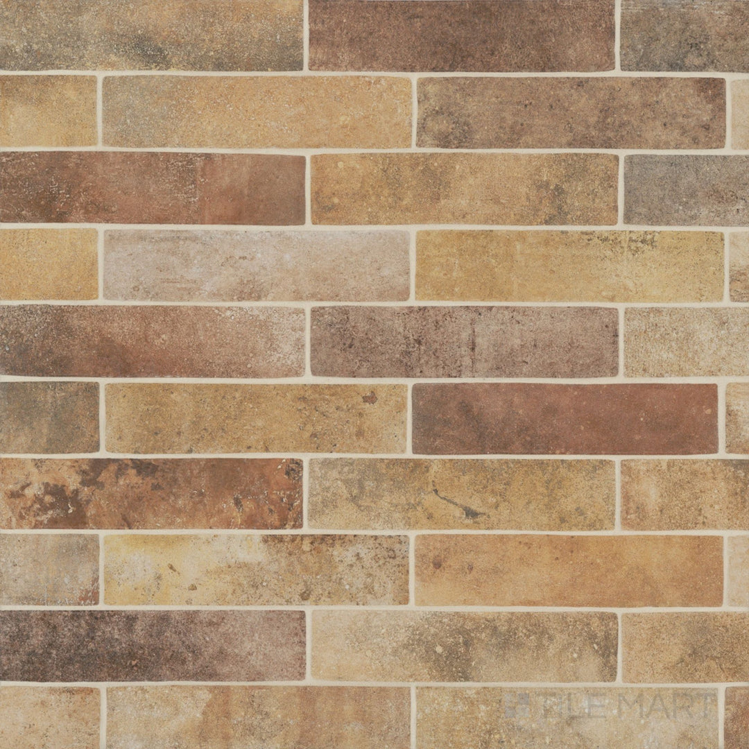 Montana Yellowstone 2.5x10 matte porcelain tile with warm hues and a clean matte finish