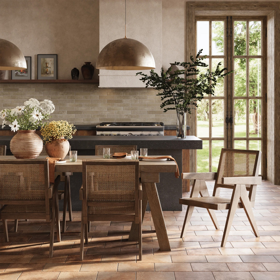 Montana Bitterroot 5x10 matte porcelain tile styled in a warm setting highlighting earthy color depth