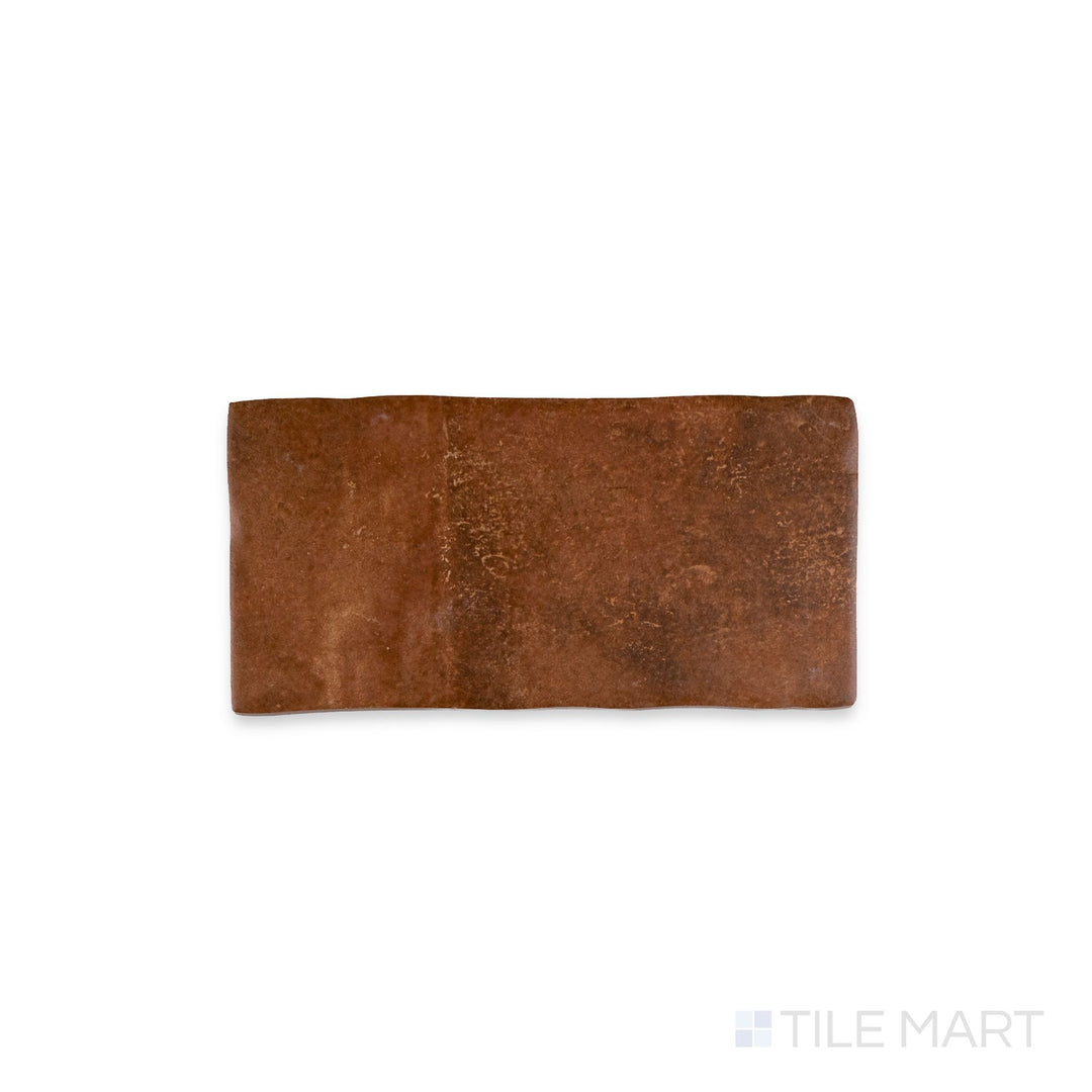 Top-down detail of Montana Bitterroot 5x10 matte porcelain tile highlighting warm earthy color