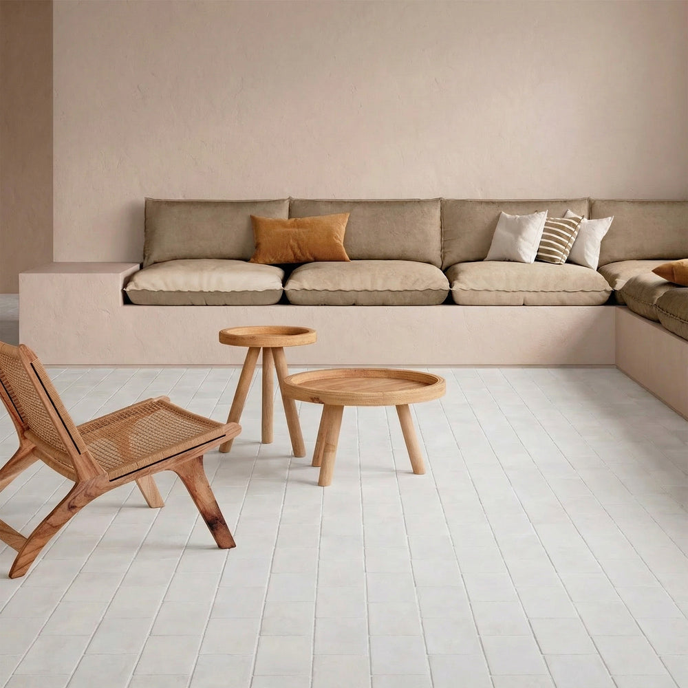 Montana Glacier 5x10 matte porcelain tile displayed in a bright space with cool undertones and smooth finish