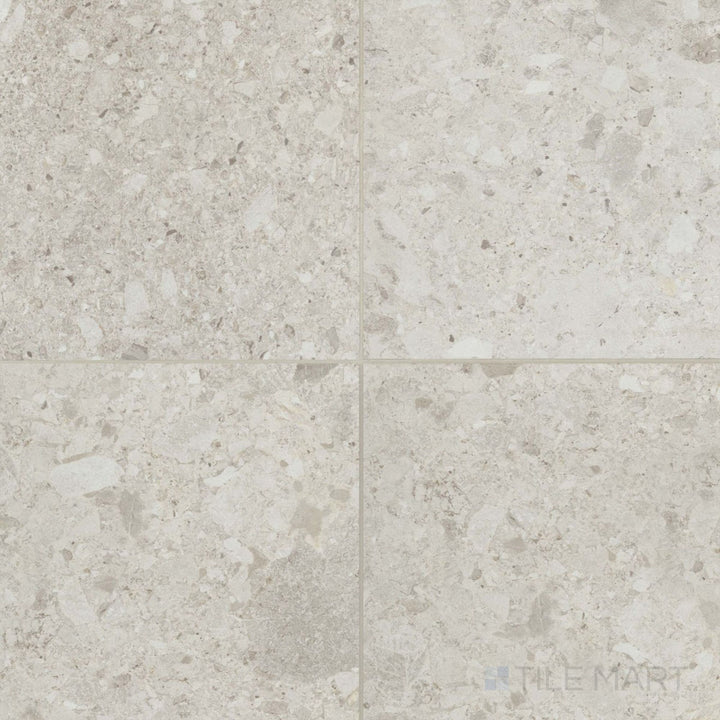 Frammenta White 24x24 matte porcelain tile with a terrazzo-inspired look and soft tonal movement