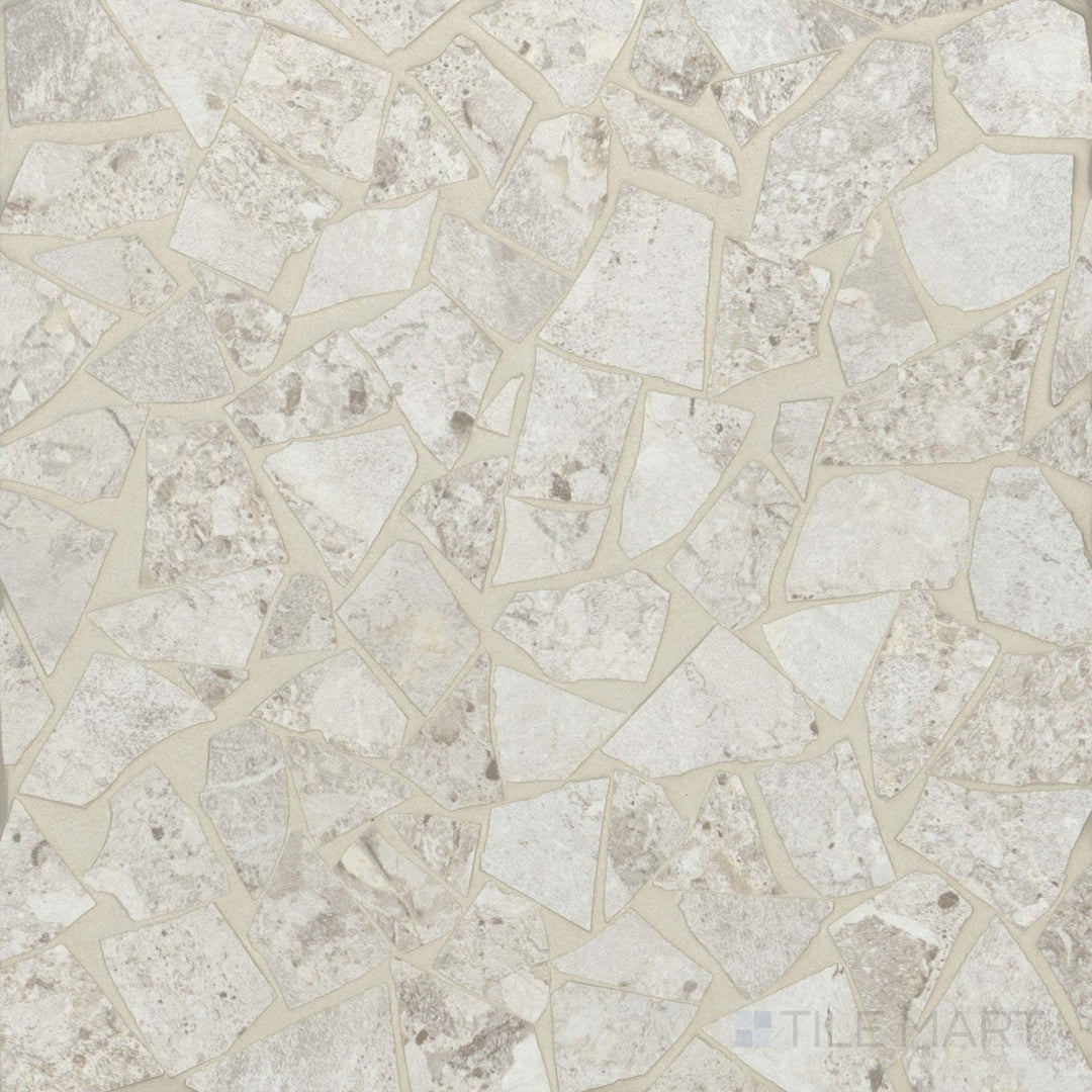 Frammenta White Palladiana matte porcelain mosaic with an organic broken-stone pattern